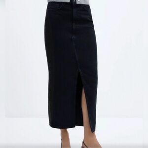 Mango Slit Denim Skirt in Black wash